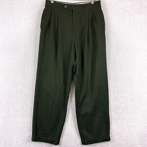 VTG Corbin x Nordstrom Mens 30x32 Green Pleated Cuffed Wool Blend Preppy USA
